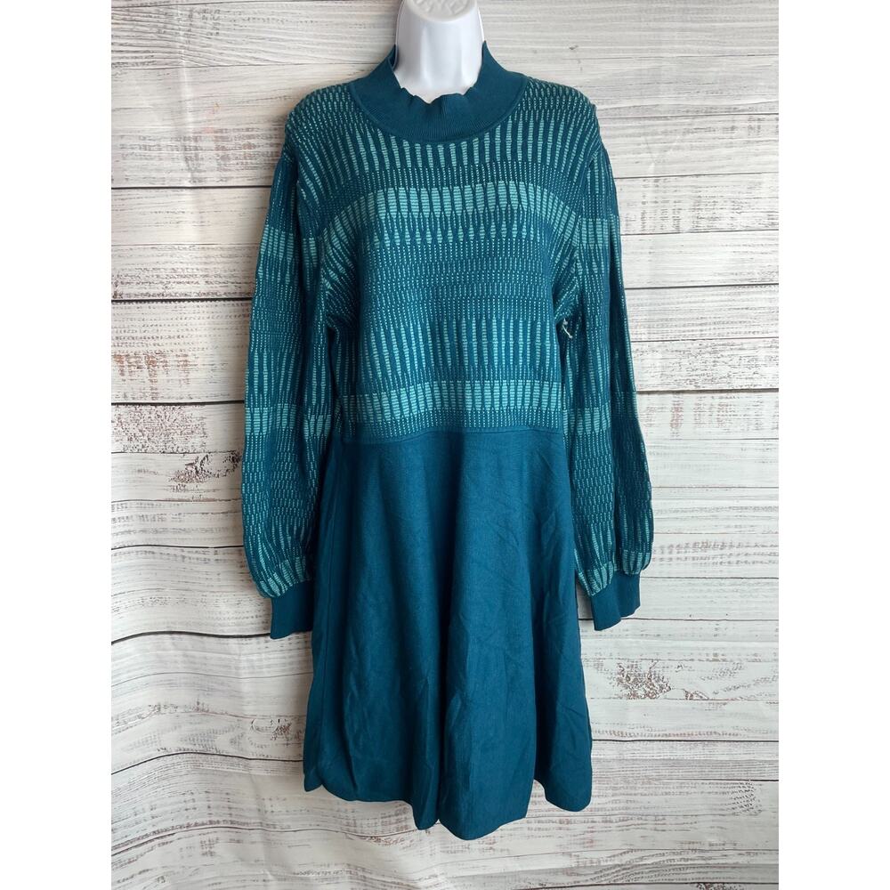 Eliza J Womens Sz S Long Sleeve Sweater Dress Teal Blue Retro